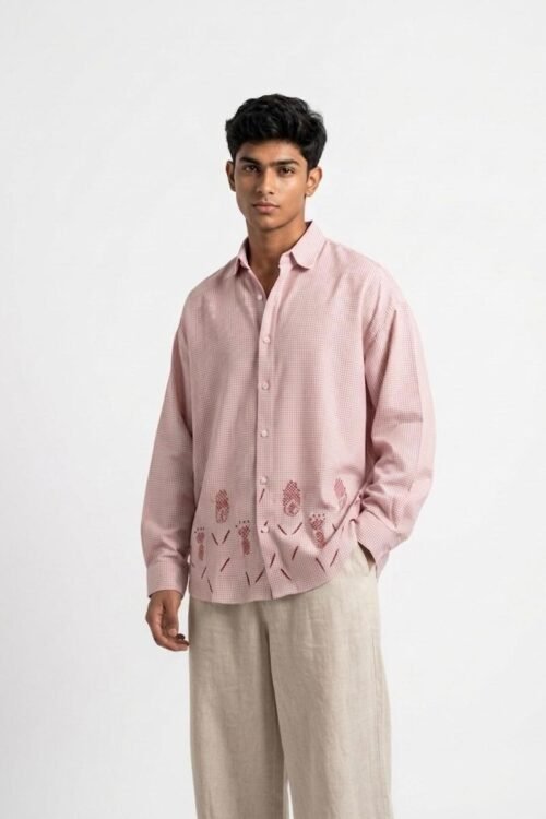 Oldmoney Check With Synthetic Bottom Printed Linen Drop Shirt