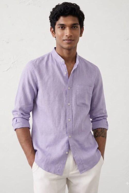 Linen Mandarin Collar Shirt
