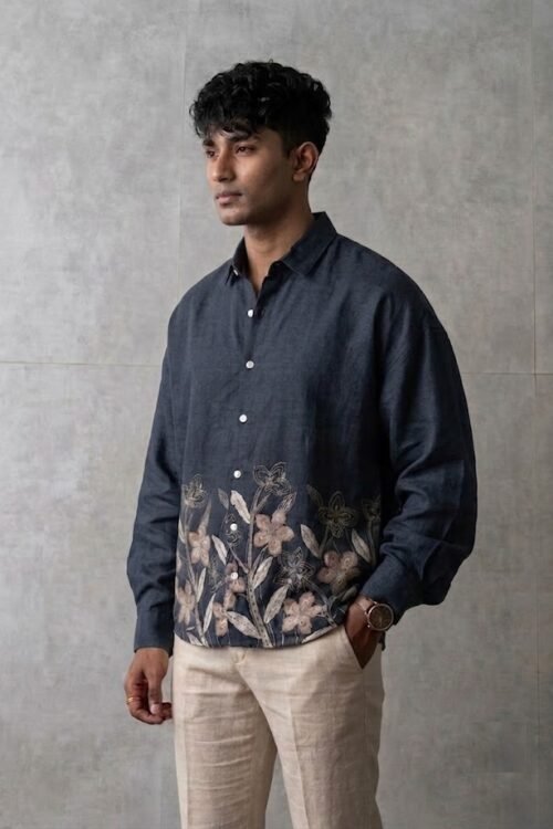 Bottom Flower Printed Dropshoulder Shirt