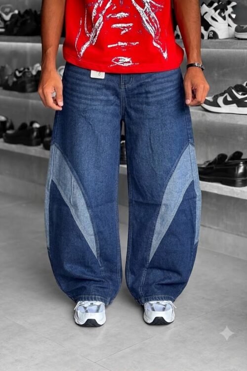 Y2K Barrel Fit Two-Tone Patchwork Denim