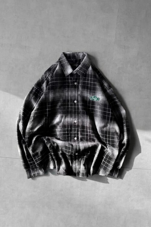 Rust Chest Embroidery Semi Brushing Checked Drop Shirt