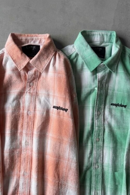 Antdoq Chest Embroidery Semi Brushing Checked Drop Shirt