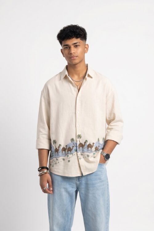 Desert Bottom Printed Linen Drop Shirt