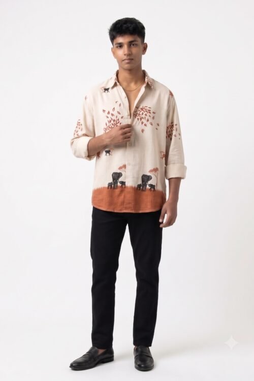 Wildlife Bottom Printed Linen Shirt