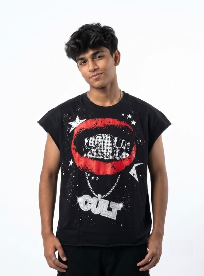Black with red and white