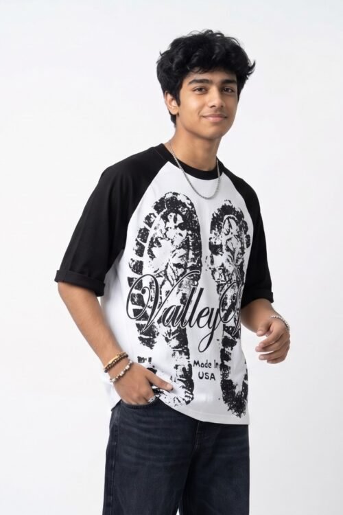 Raglan Sleeve Front Printed Oversized T-Shirt