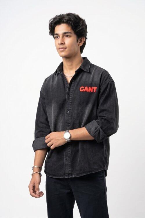 CANT Puff Printed Heavy Washed Denim Drop Shoulder Shirt